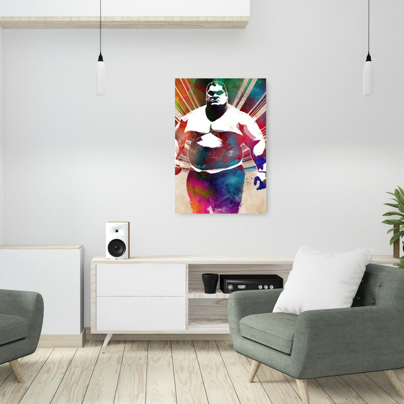 «Intense Strongman», reproduction d'art contemporain à l'aquarelle, 36" H x 24" W