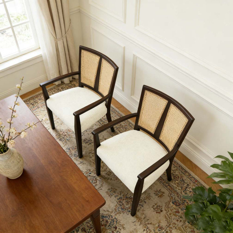 Chaise avec accoudoirs, Beige, brun foncé