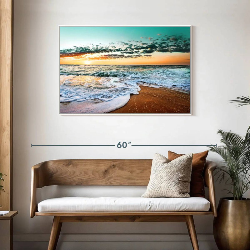 Plage rétro de Cancun, Cadre flottant blanc, 43 po x 29 po