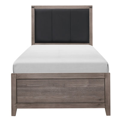 Lit à panneaux simple brun-gris avec tête de lit en similicuir et revêtement de surface - Élégante pièce de chambre à coucher