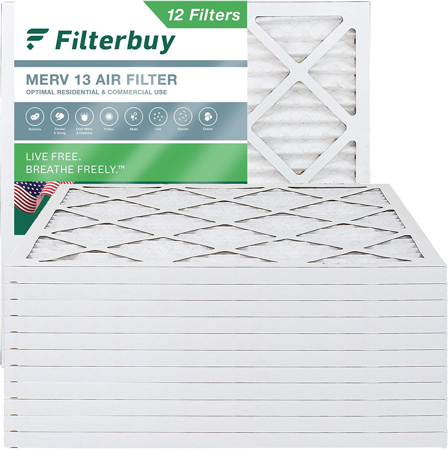 Filterbuy 12x12x1 Air Filter MERV 13, Pleated HVAC AC Furnace Filters