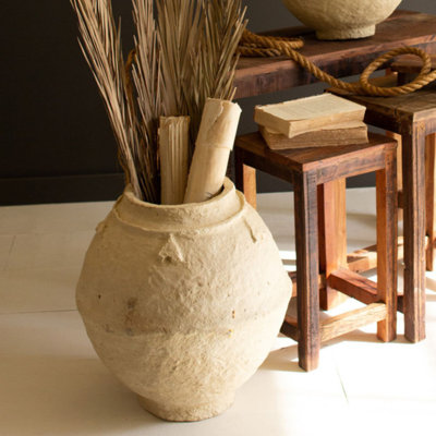 Urne en papier mâché Kalalou - vasque décorative neutre - 20 po de hauteur