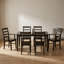 Ensemble table et chaises de salle à manger rectangulaires en bois massif couleur cappuccino, avec 6 chaises en bois massif.