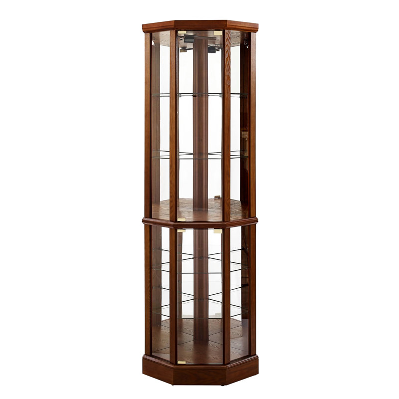 Vitrine à finition noyer avec tablettes réglables et miroir à 6 tablettes