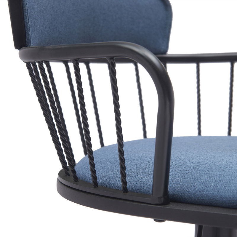 Tabouret de bar ajustable en tissu noir et métal noir Nash, Bleu