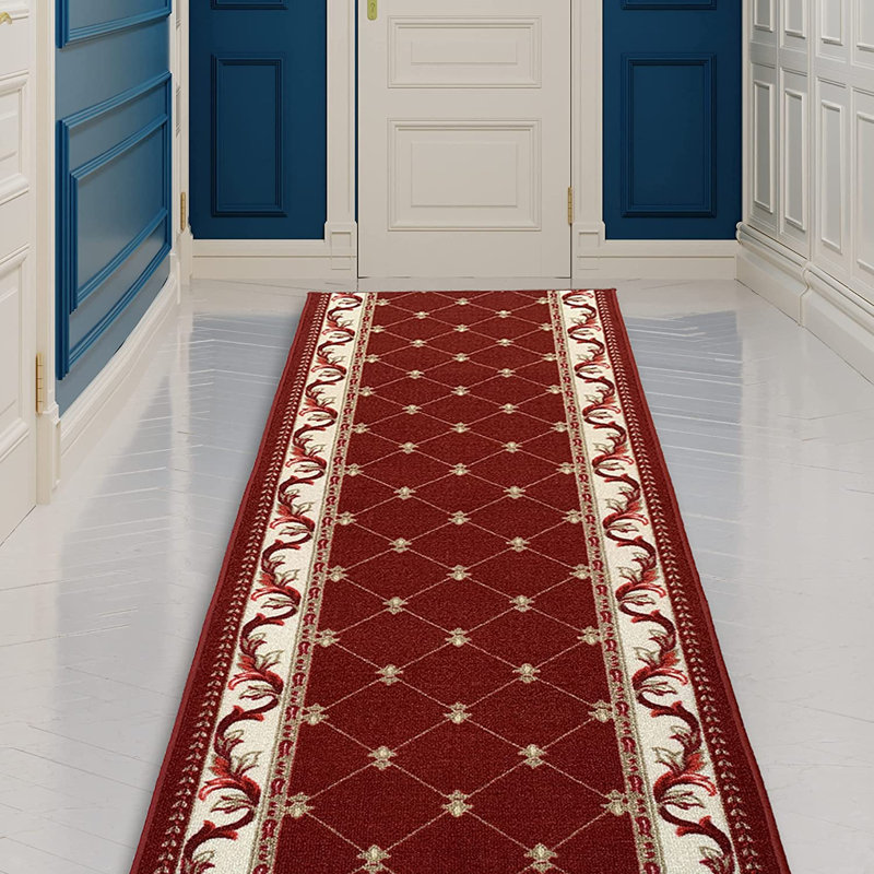 Tapis de couloir à taille personnalisée Pipers Choisissez votre longueur Motif de treillis français de couleur rouge
