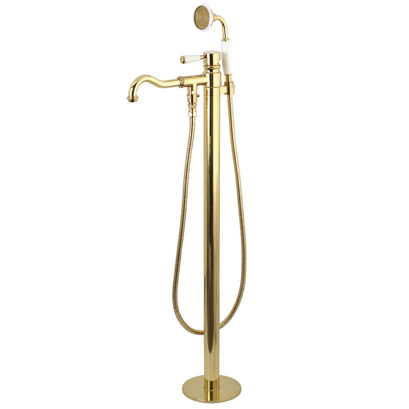 Kingston Brass Paris Single-Handle 1-Hole Freestanding Tub Faucet with Hand Shower, Polished Brass