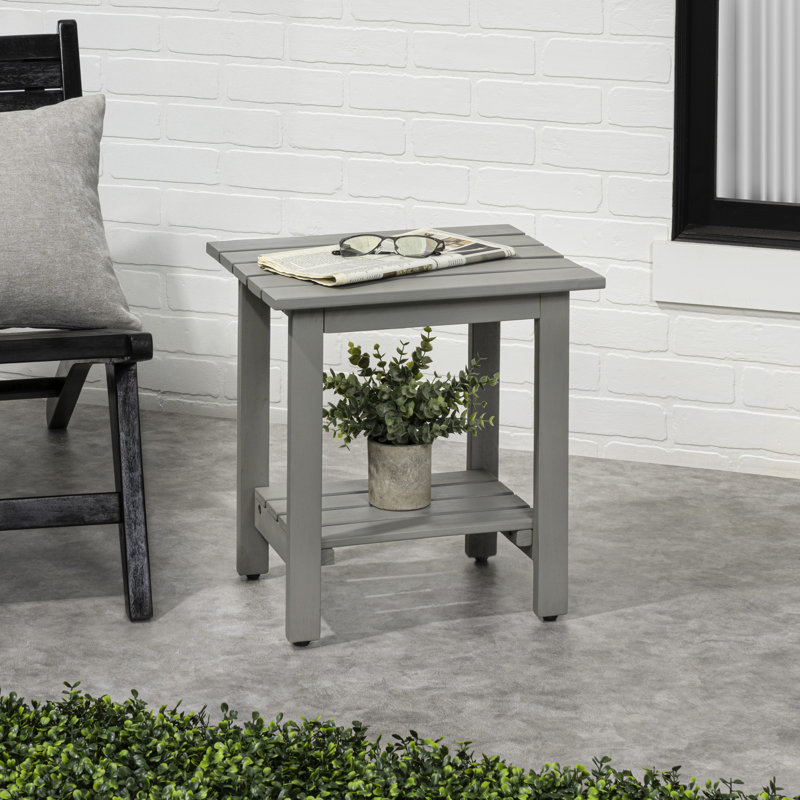 Kellie 16" Modern Gray Acacia Wood Outdoor Side Table, 2-Tier Slatted Rectangular Weather-Resistant Patio End Table for Garden