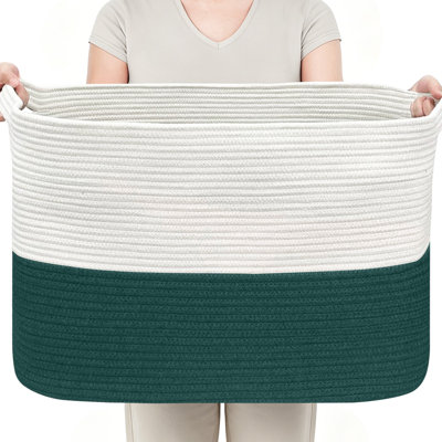 Très grand panier de rangement en corde de coton - Panier pliable décoratif pour la lessive, les couvertures, les oreillers et les jouets