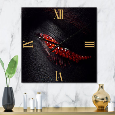 Beautiful Female Eye with Black Skin Red Diamonds - Modern Wall Clock