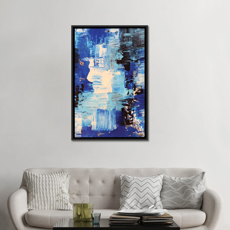« blue abstract ii », impression sur toile, H 26 po x l 18 po x P 1,5 po, Toile avec cadre noir, Pas de tapis