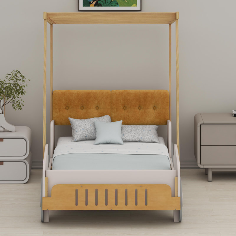 Car Bed With Pillow, Ceiling Cloth And LED, Twin