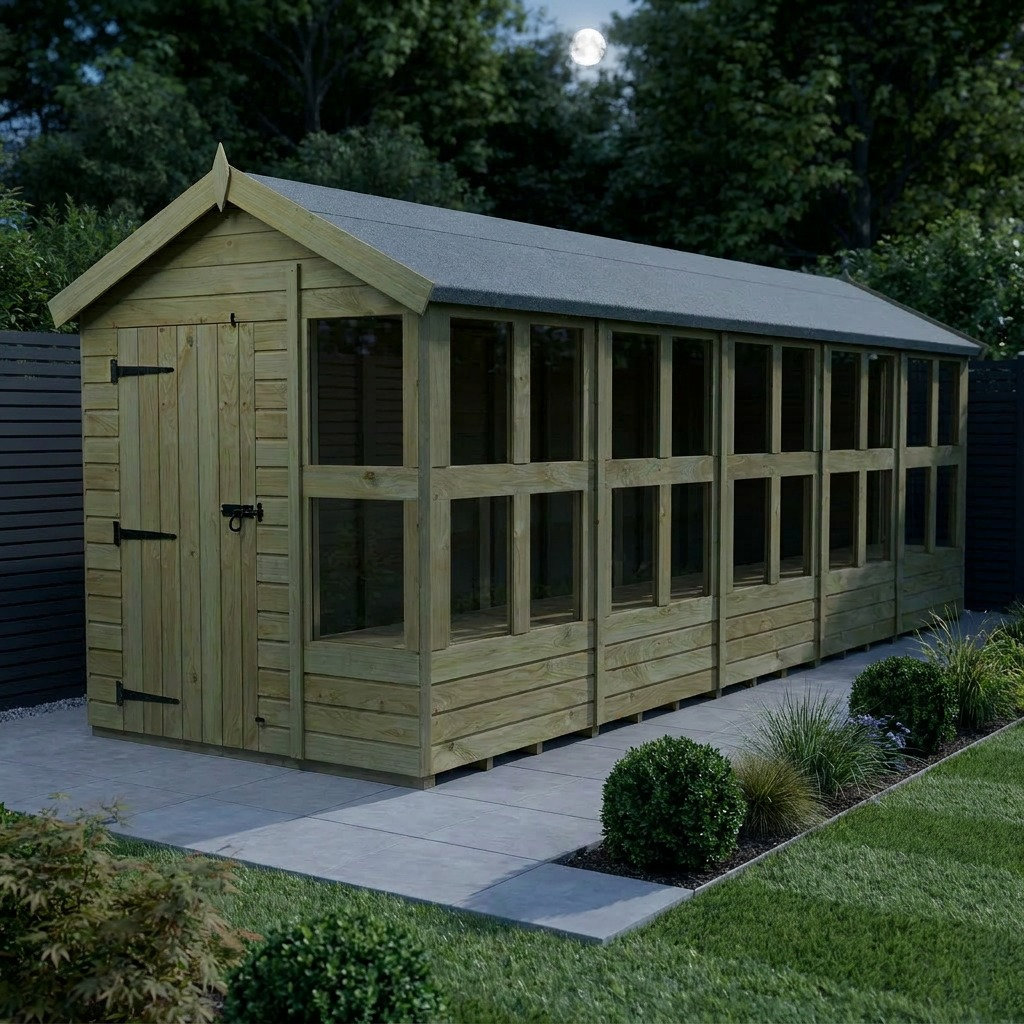 Total Sheds 20ft x 6ft Apex Potting Shed - Built-in Two-Tier Bench - Pressure Treated Timber - UK Manufactured