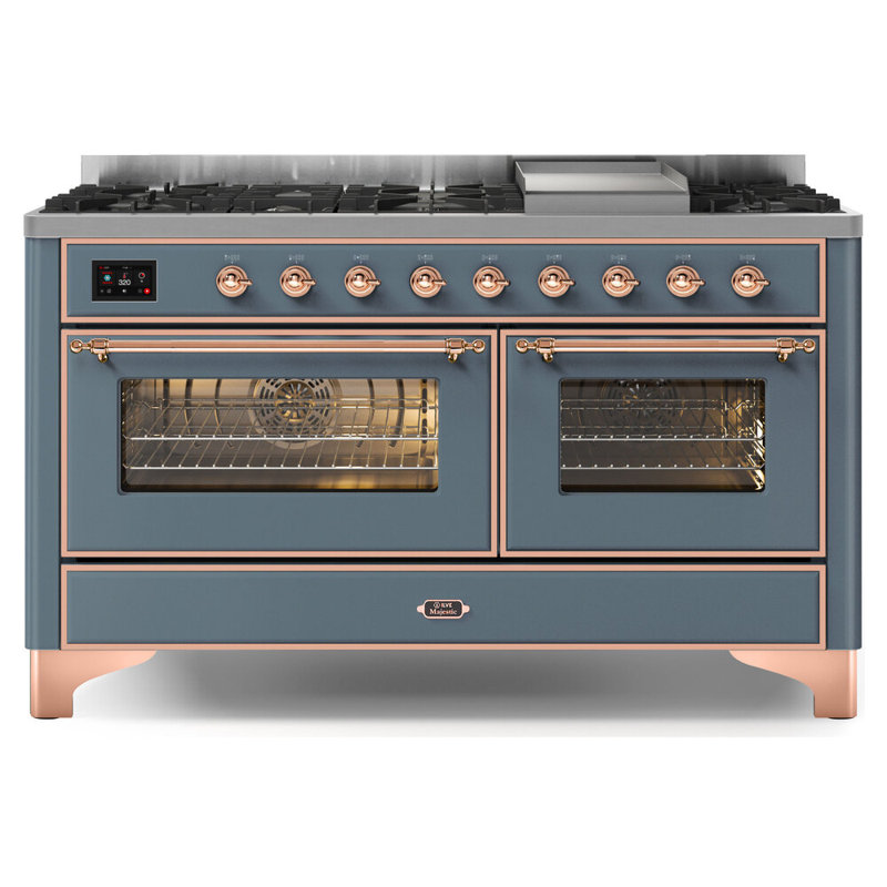 Majestic II 60" 5.02 cu. ft. Freestanding Dual Fuel Range with Griddle, Blue Gray/Copper, Natural Gas