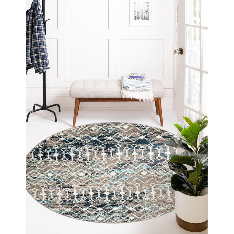 Somerville Geometric Indoor Rug, Round 7'10", Gray/Blue