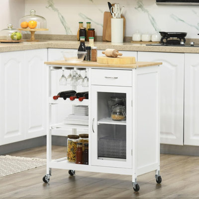 Îlot de cuisine roulant avec rangement, chariot de cuisine avec support à vin pour 4 bouteilles