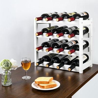 4-Tier Bamboo Wine Rack For Countertop - Sturdy & Durable Wine Storage Shelf Holds 16 Bottles - Wave Design Prevents Tilting - Compact Kitchen Pantry by Lark Manor
