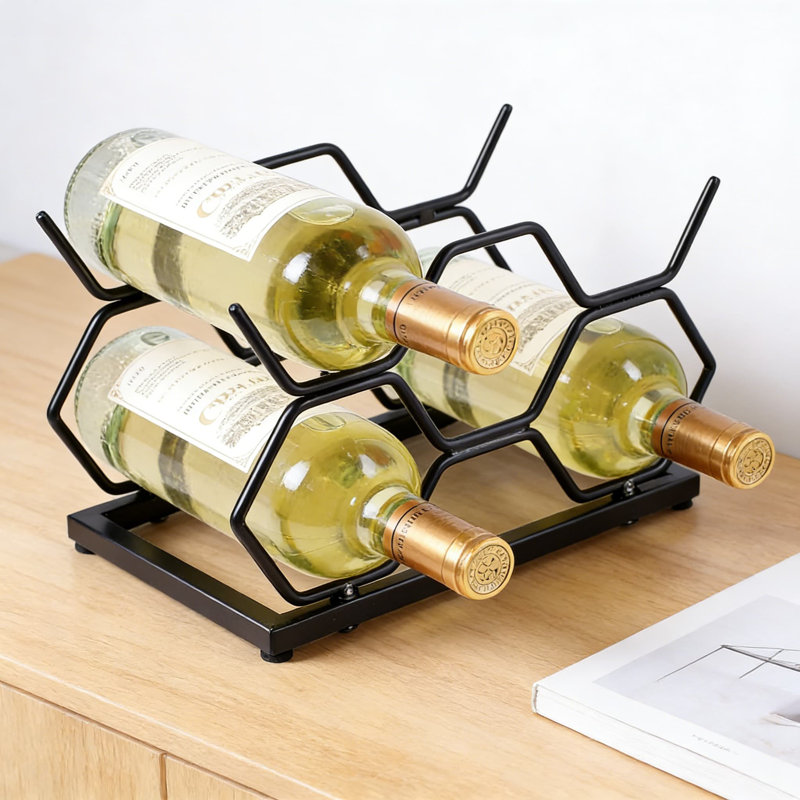 Support à vin moderne en métal géométrique, support de table autoportant pour 5 bouteilles standard, rangement peu encombrant pour la cuisine, l'armoire ou le garde-manger