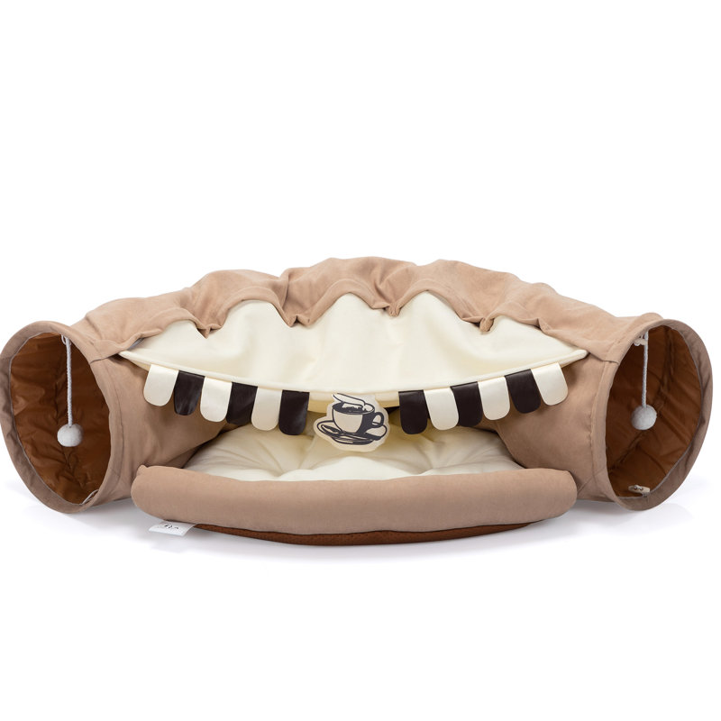 Lit tunnel pour chat avec coussin et suspension, pliable, lavable à l'intérieur, coussin pliable café, lavable, divertissement,