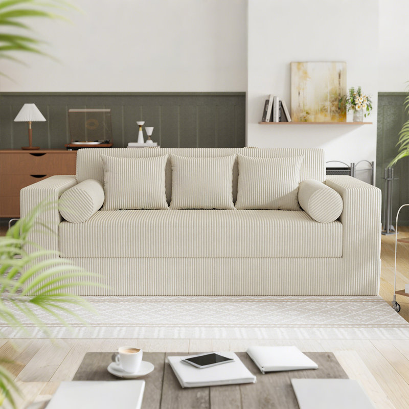 Canapé-lit Boneless, sans assemblage, pour appartement, salon, Blanc, H 33,46 po x l 85,04 po x P 39,37 po