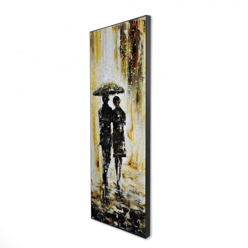 Décoration de chambre à coucher industrielle | Toile à cadre jaune | Couple sous la pluie