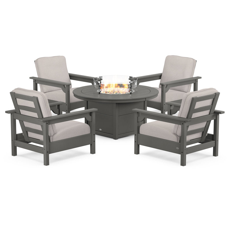 Club 5-Piece Conversation Set with Fire Pit Table, Slate Gray, Dune Burlap
