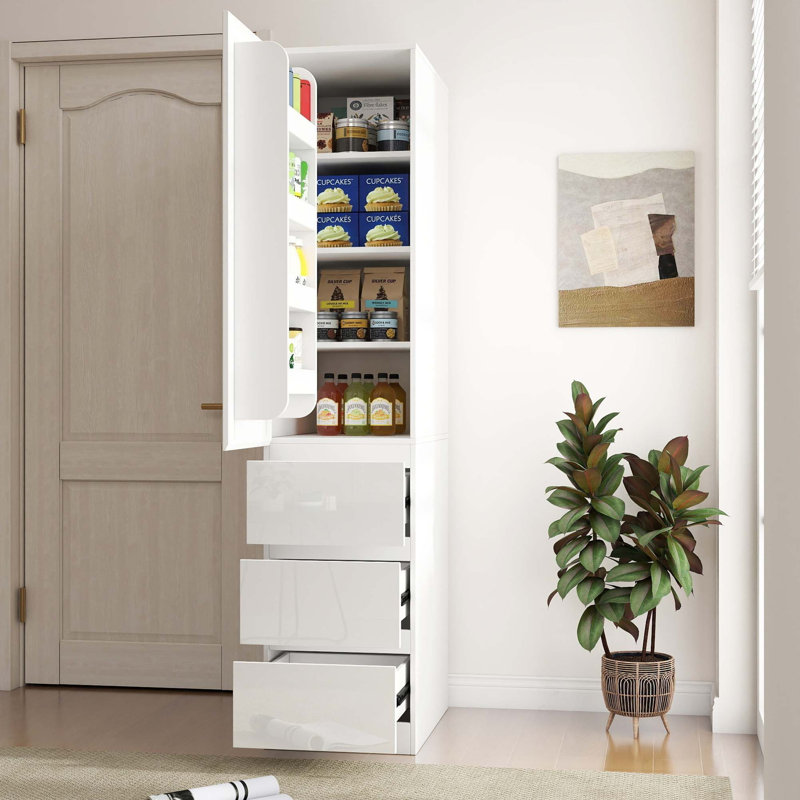 Armoire de cuisine spacieuse avec un design minimaliste moderne et des tiroirs coulissants