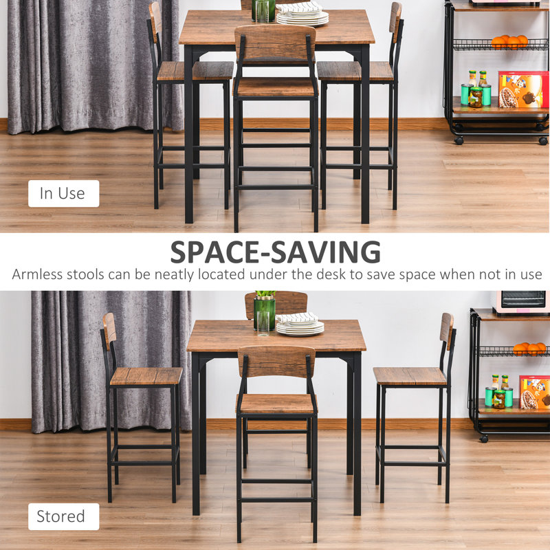 Counter Height Bar Table Set for 4, Square Kitchen Table and Chairs Set