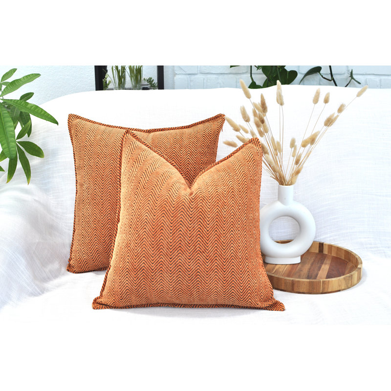 Housses de coussin Chevron , H 20 po x l 20 po, Orange, Housse de coussin seulement - sans coussin