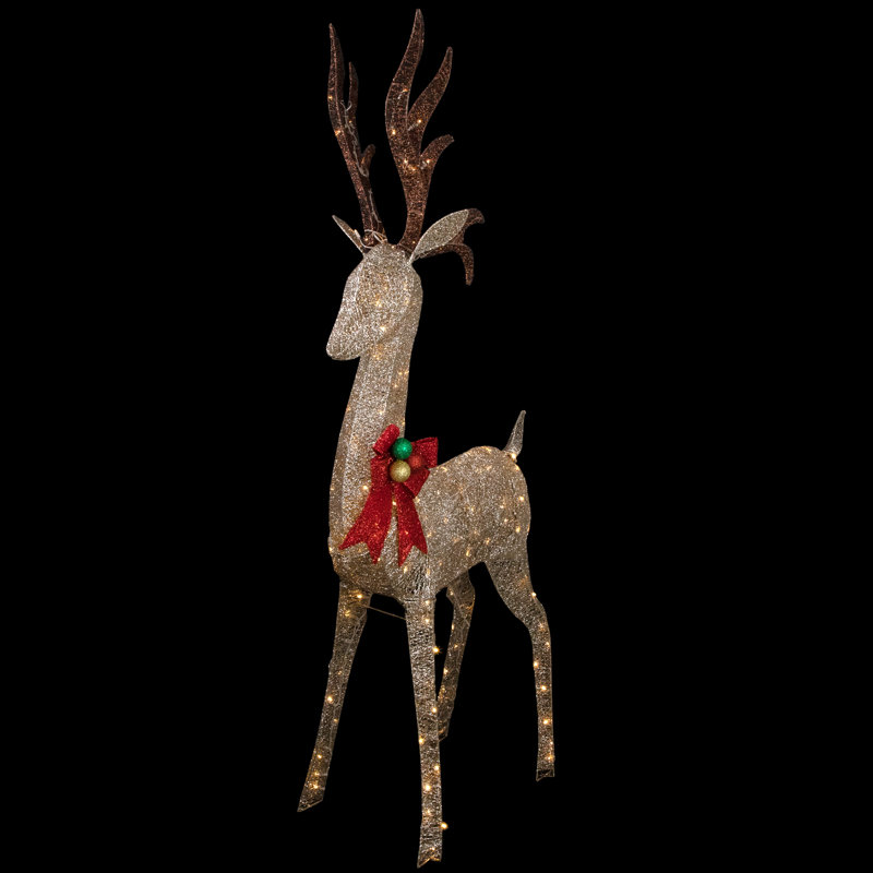 Décoration de Noël 74 po cerf champagne avec arc rouge