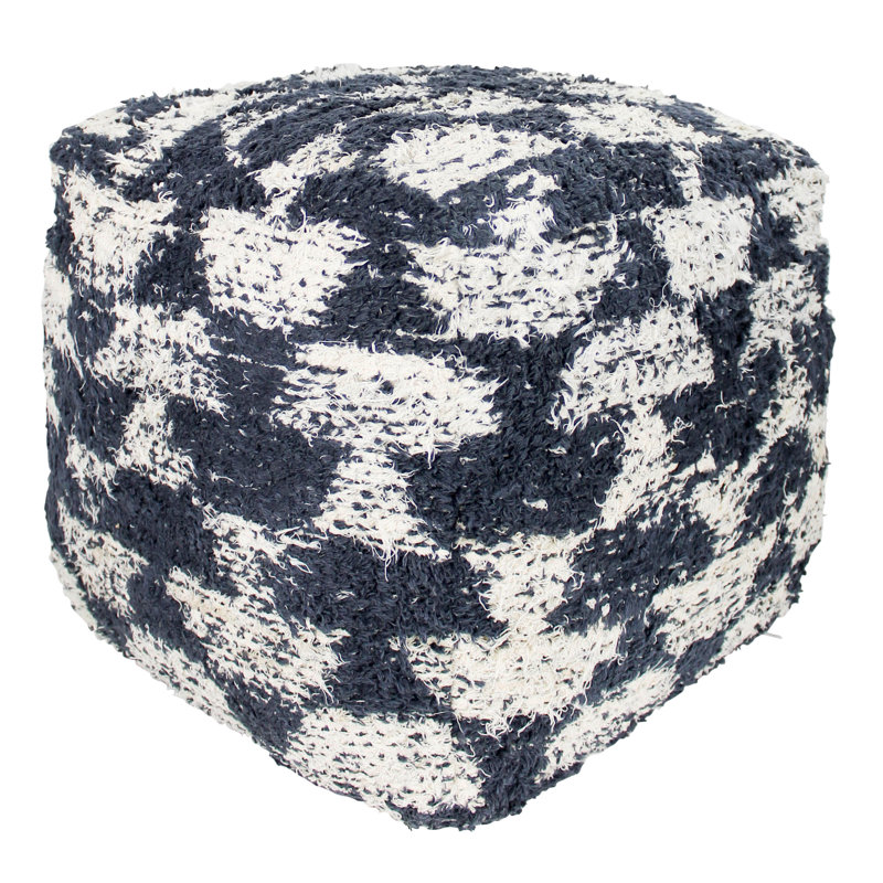 Repose-pieds rembourré Coltun, Bleu / beige 100% coton