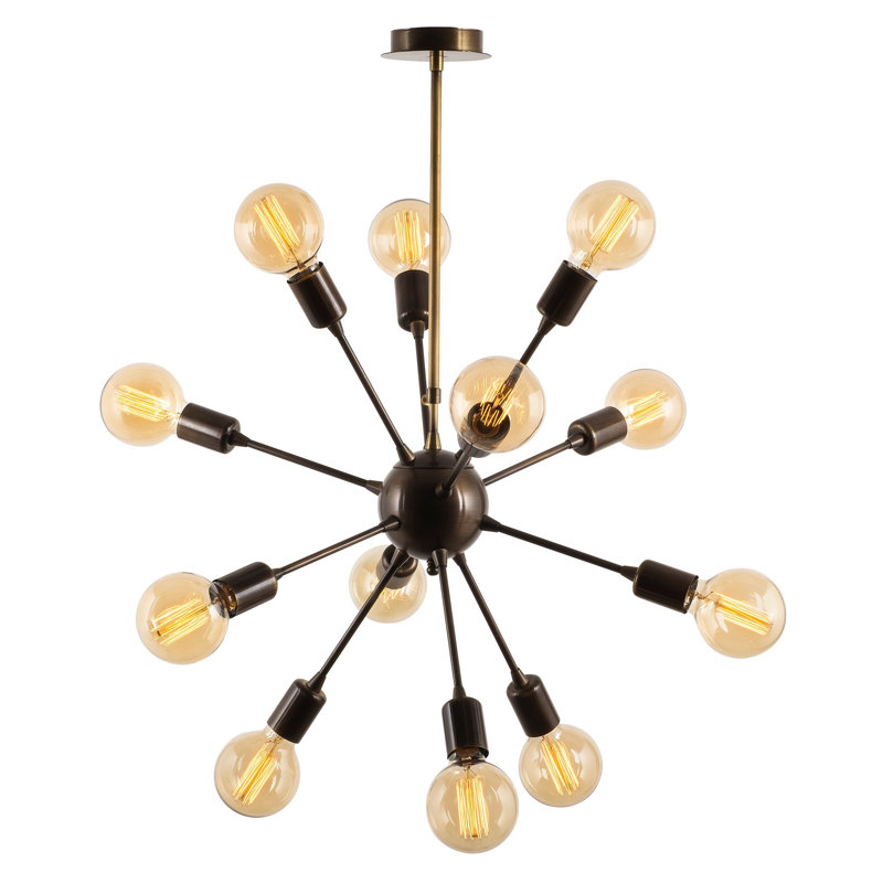 Luminaire suspendu unique à 12 lumières Kiah, Noir / cuivre