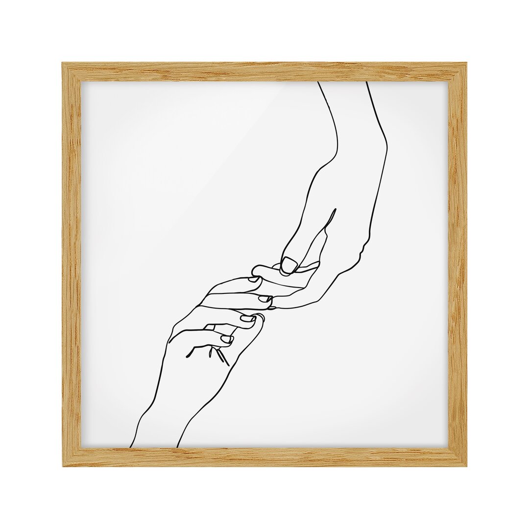 Gerahmtes Poster Line Art Hands Touch