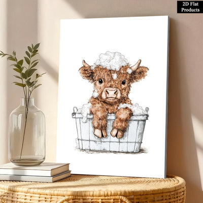 Topbout Bathtime Highland Calf Wall Art - High-End Farmhouse Whimsical Decor for Living Room