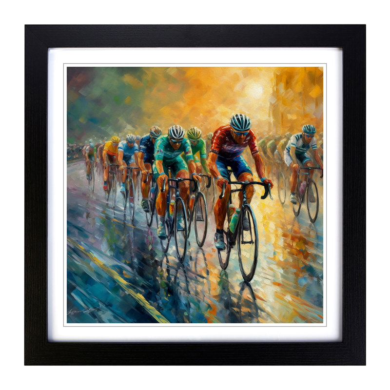 Tour De France Neo-Impressionism - Single Picture Frame Print on Wood, Black