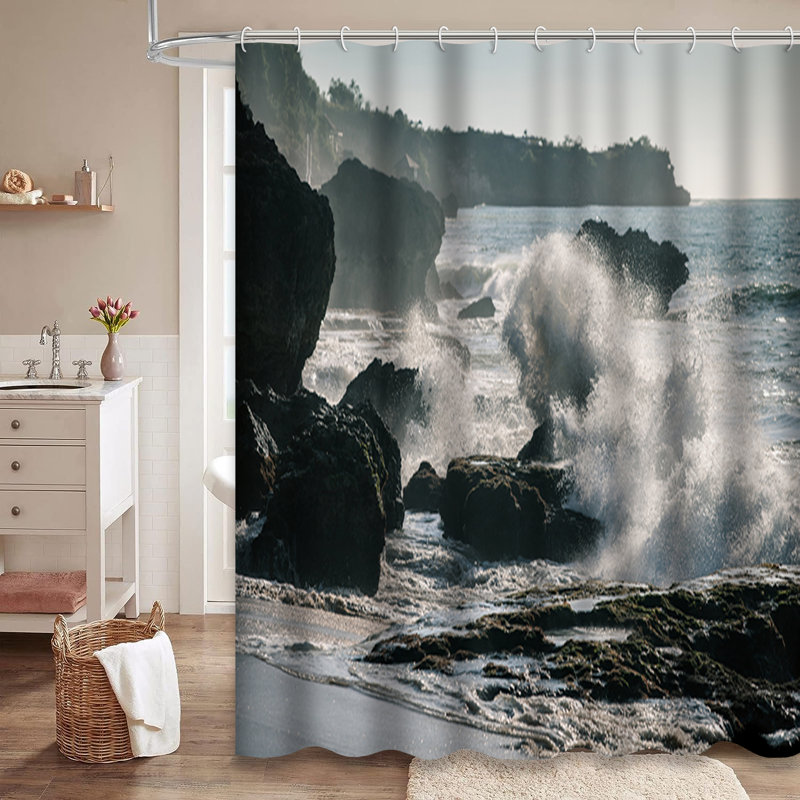 Rideau de douche à 12 crochets Ocean Waves Rocks, L 72 po x l 72 po