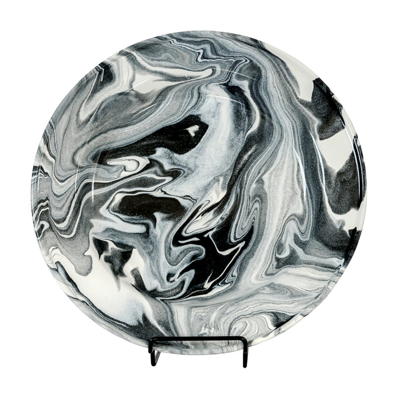 Hand Painted Enameled Ottomar 10" Dinner Plate, Black