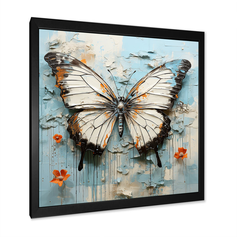 "Urban Butterflies Graffiti Accents I", impression d'art mural papillon, H 36 po x l 36 po x P 1,5 po, Cadre simple noir