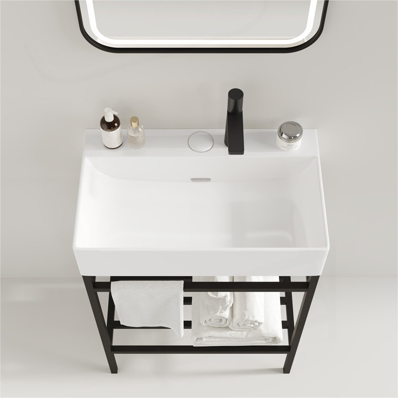Lavabo de salle de bain 24 po sans armoire LOFI, cuve en céramique blanche