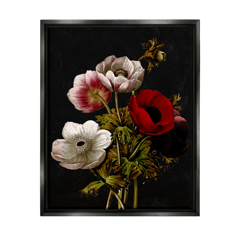 «Red Barrel Studio® Vintage Poppy Bouquet» par Piddix, Cadre flottant noir de jais, H 21 po x l 17 po x P 1,7 po