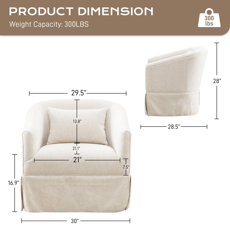 Blue Linen Swivel Barrel Chair Set with Lumbar Pillow