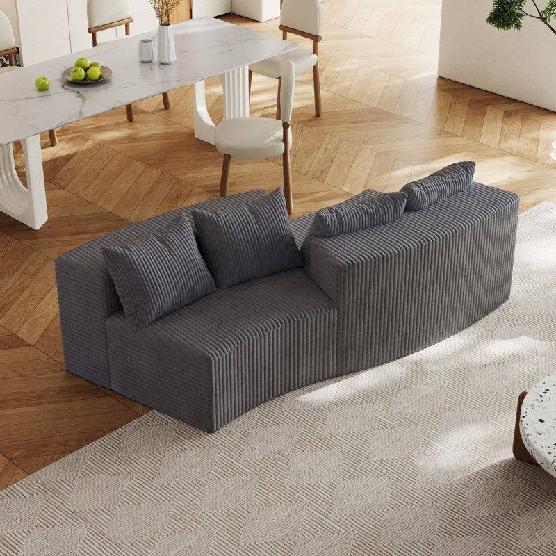 Canapé modulaire courbé avec quatre coussins Boneless, Gris