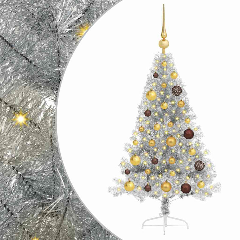 Artificial Pre-lit Christmas Tree PVC, Silver, 120cm H