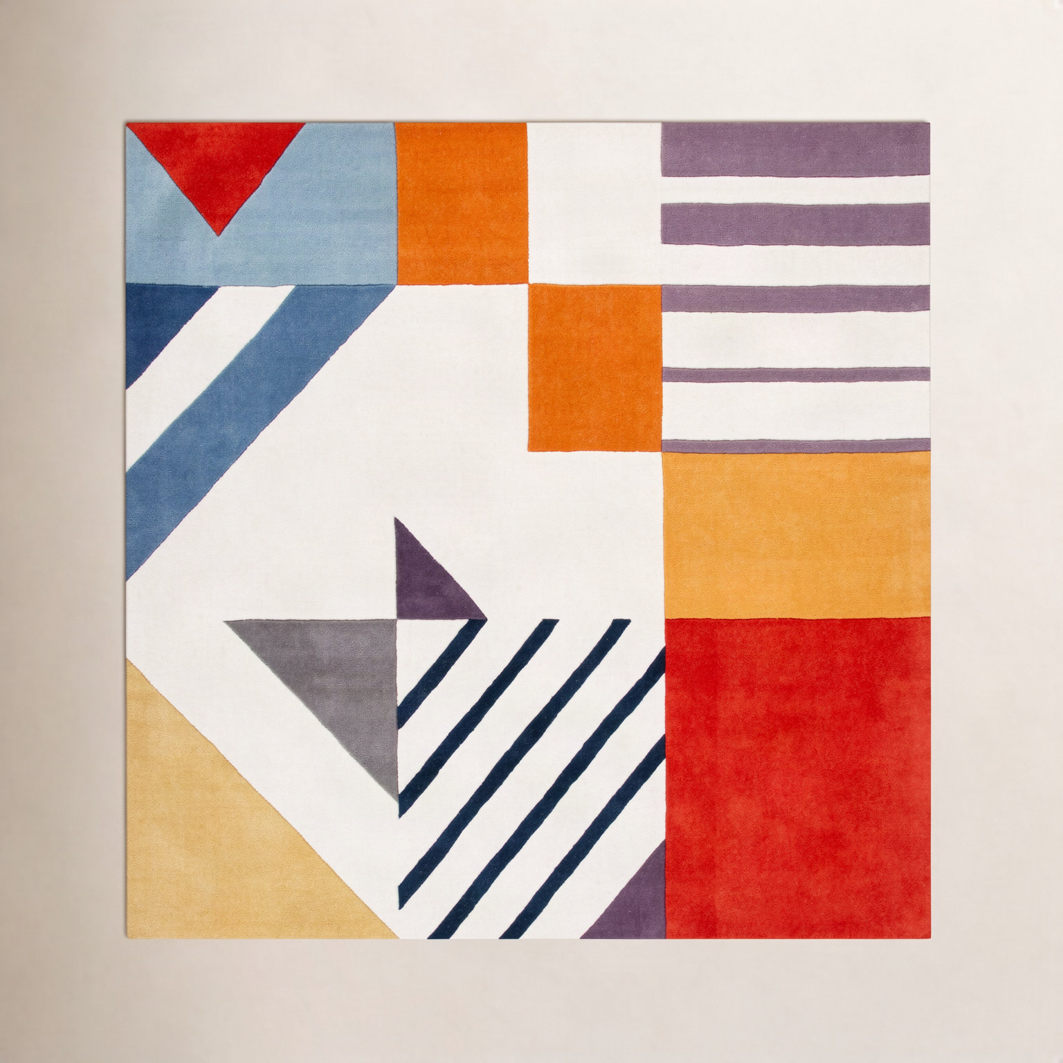 Tripoli Ivory Multi Hand-Tufted Geometric Rug, Square 5'