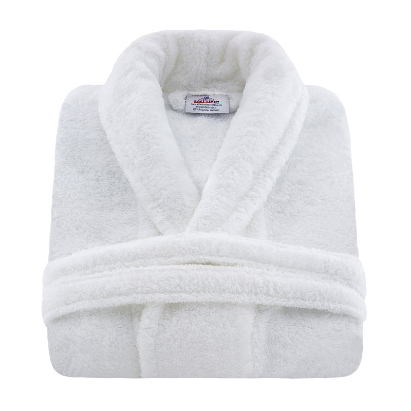 Navy Blue L/XL Fleece Bathrobe with Shawl Collar