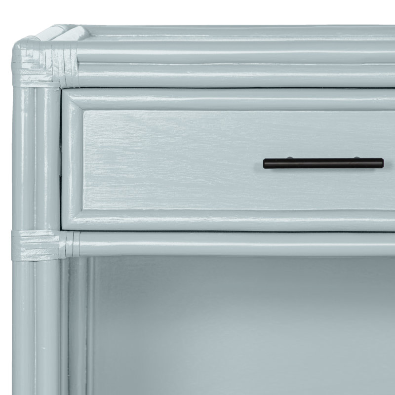 Clara Collection 1 - Drawer Rattan Nightstand, Light Blue