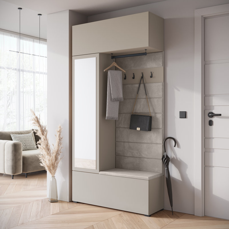 Hall Tree 115cm Wide with Shoe Storage, Cashmere Beige / Upholstered Panel MONO 232