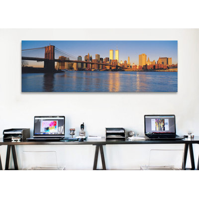 New York Panoramic Skyline Cityscape (Evening) by Unknown Artist - Wrapped Canvas Panoramic Gallery-Wrapped Canvas Giclée