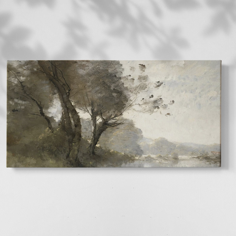 Série paysage - DCCDXL - Toile tendue avec châssis tendue, prête à être accrochée, H 17 po x l 33 po, Noir