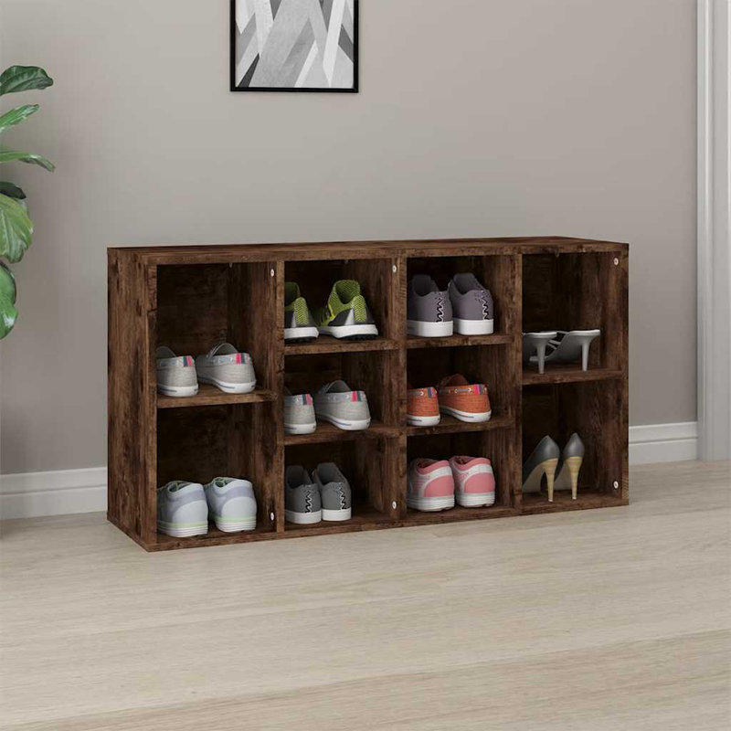10 Pair Shoe Storage Bench, Smoked Oak